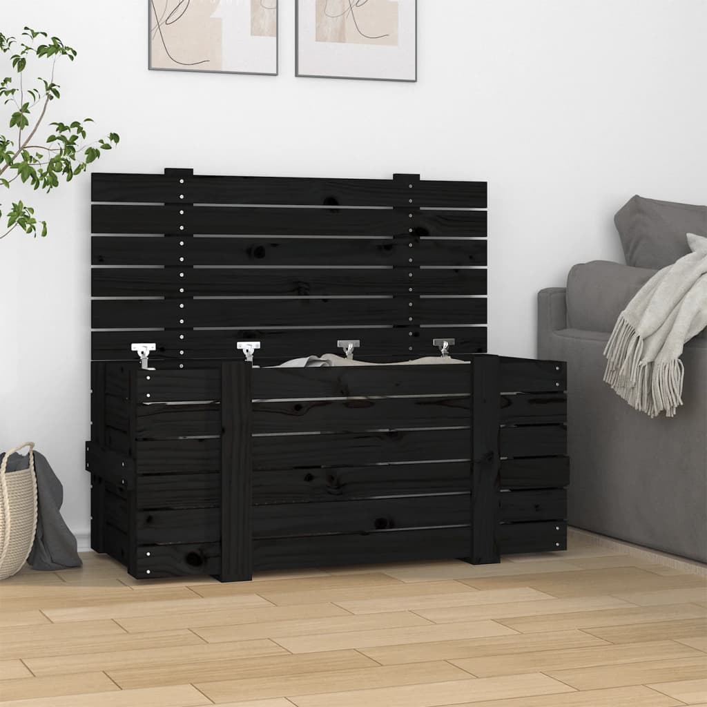 vidaXL Storage Box Black 91x40,5x42 cm Solid Wood Pine
