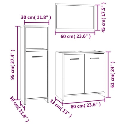vidaXL 3 Piece Bathroom Furniture Set Grey Sonoma Engineered Wood