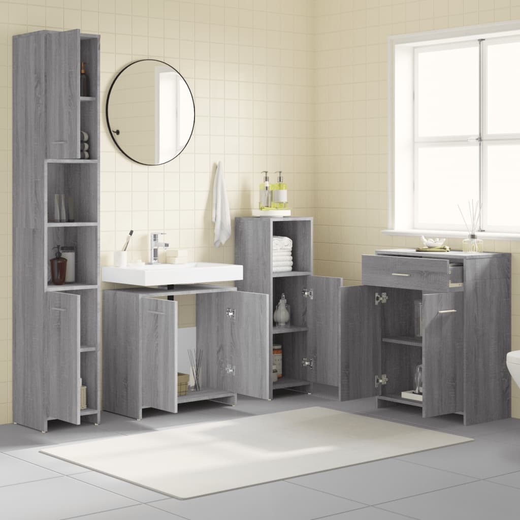 vidaXL 4 Piece Bathroom Furniture Set Grey Sonoma Engineered Wood