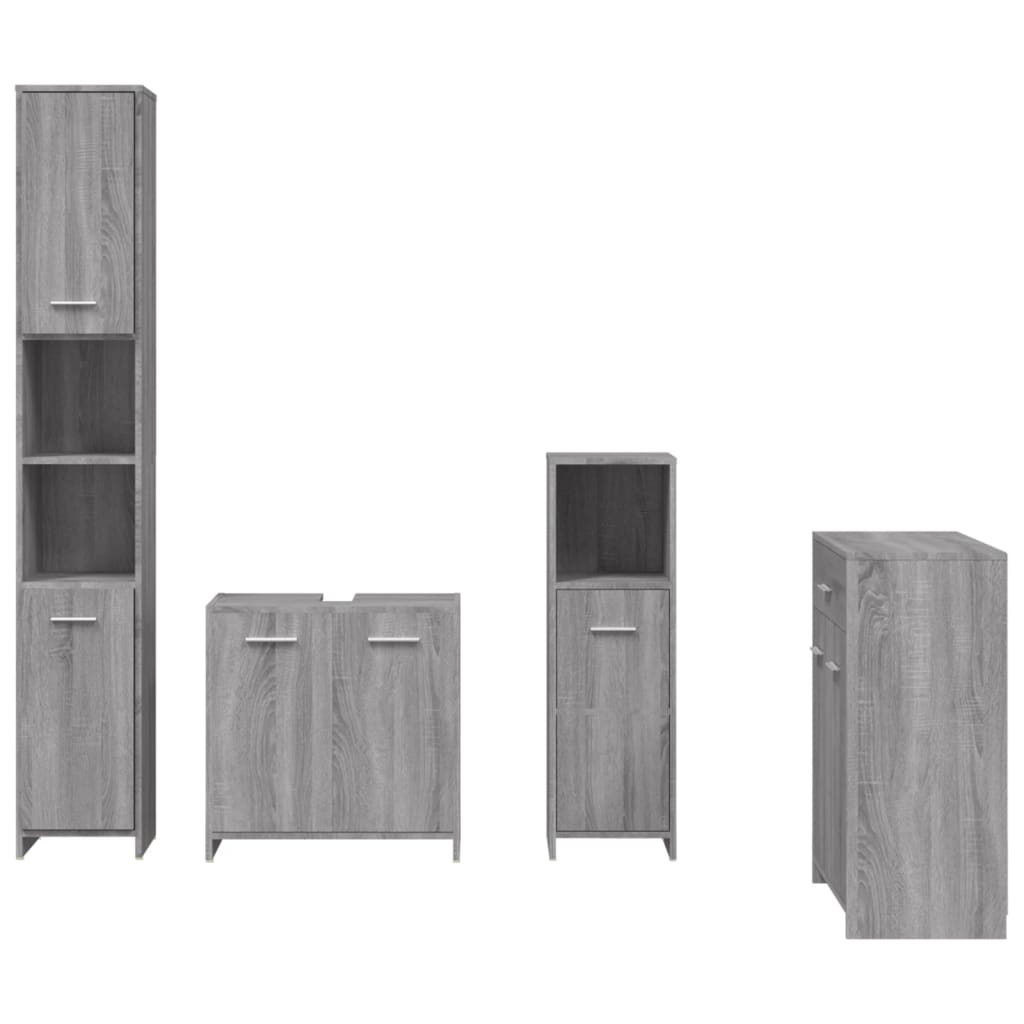 vidaXL 4 Piece Bathroom Furniture Set Grey Sonoma Engineered Wood