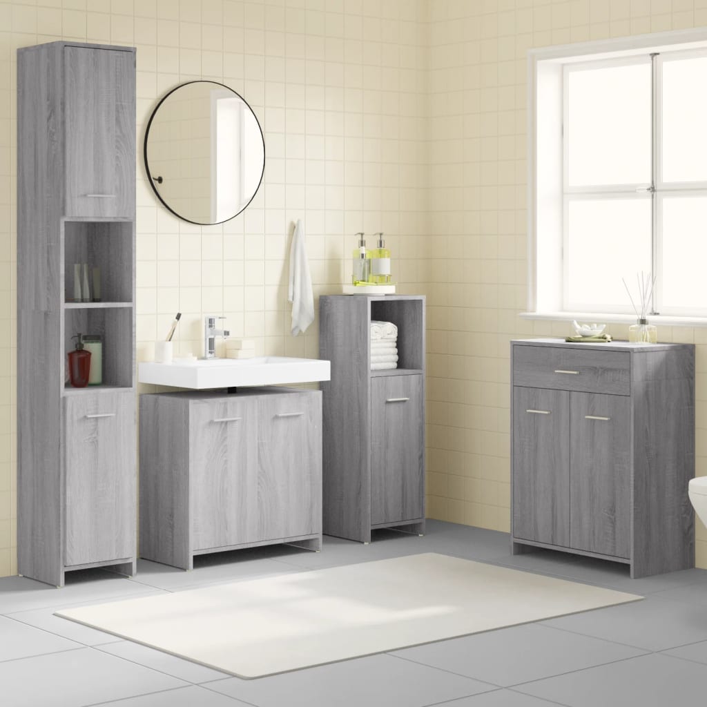vidaXL 4 Piece Bathroom Furniture Set Grey Sonoma Engineered Wood