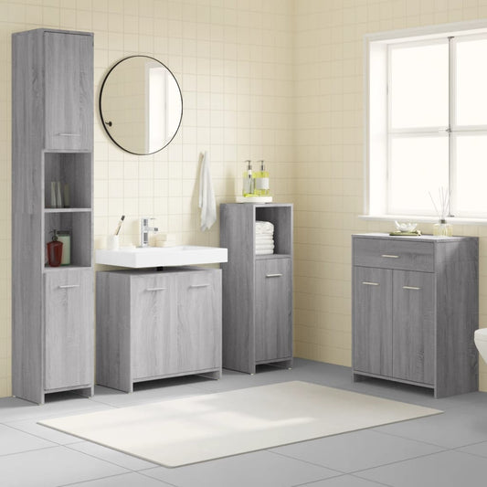 vidaXL 4 Piece Bathroom Furniture Set Grey Sonoma Engineered Wood