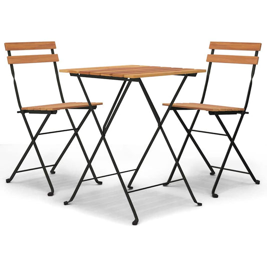 vidaXL Folding Bistro Set | Teak | Solid Teak Wood, Powder-Coated Steel | Medium