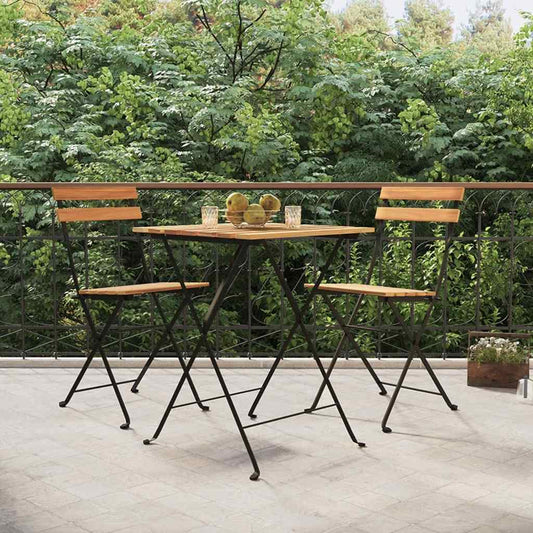 vidaXL Folding Bistro Set | Teak | Solid Teak Wood, Powder-Coated Steel | Medium