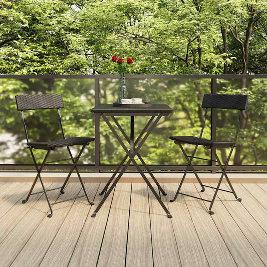vidaXL Folding Chairs 2 pcs Black Poly Rattan and Steel