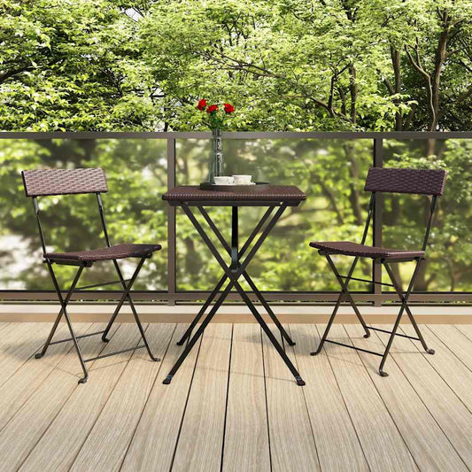 vidaXL Folding Chairs 2 pcs Brown Poly Rattan and Steel