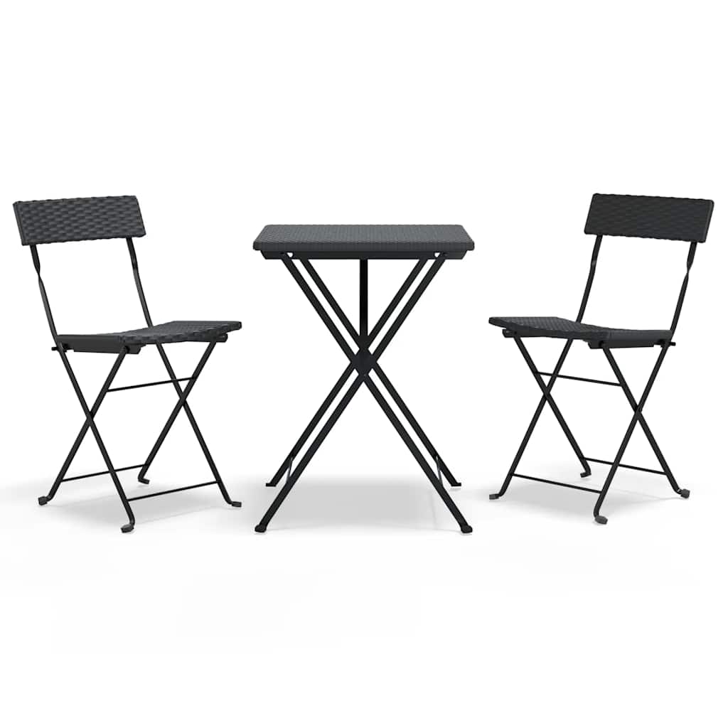 vidaXL 3 Piece Folding Bistro Set Black Poly Rattan