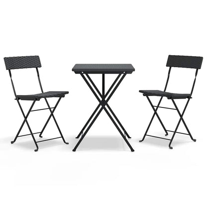 vidaXL 3 Piece Folding Bistro Set Black Poly Rattan