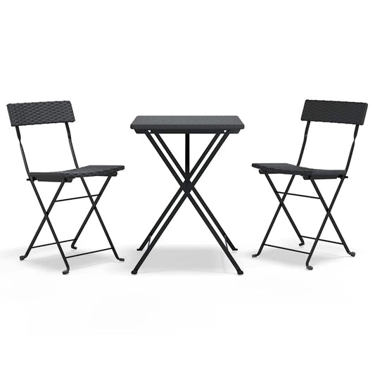 vidaXL 3 Piece Folding Bistro Set Black Poly Rattan