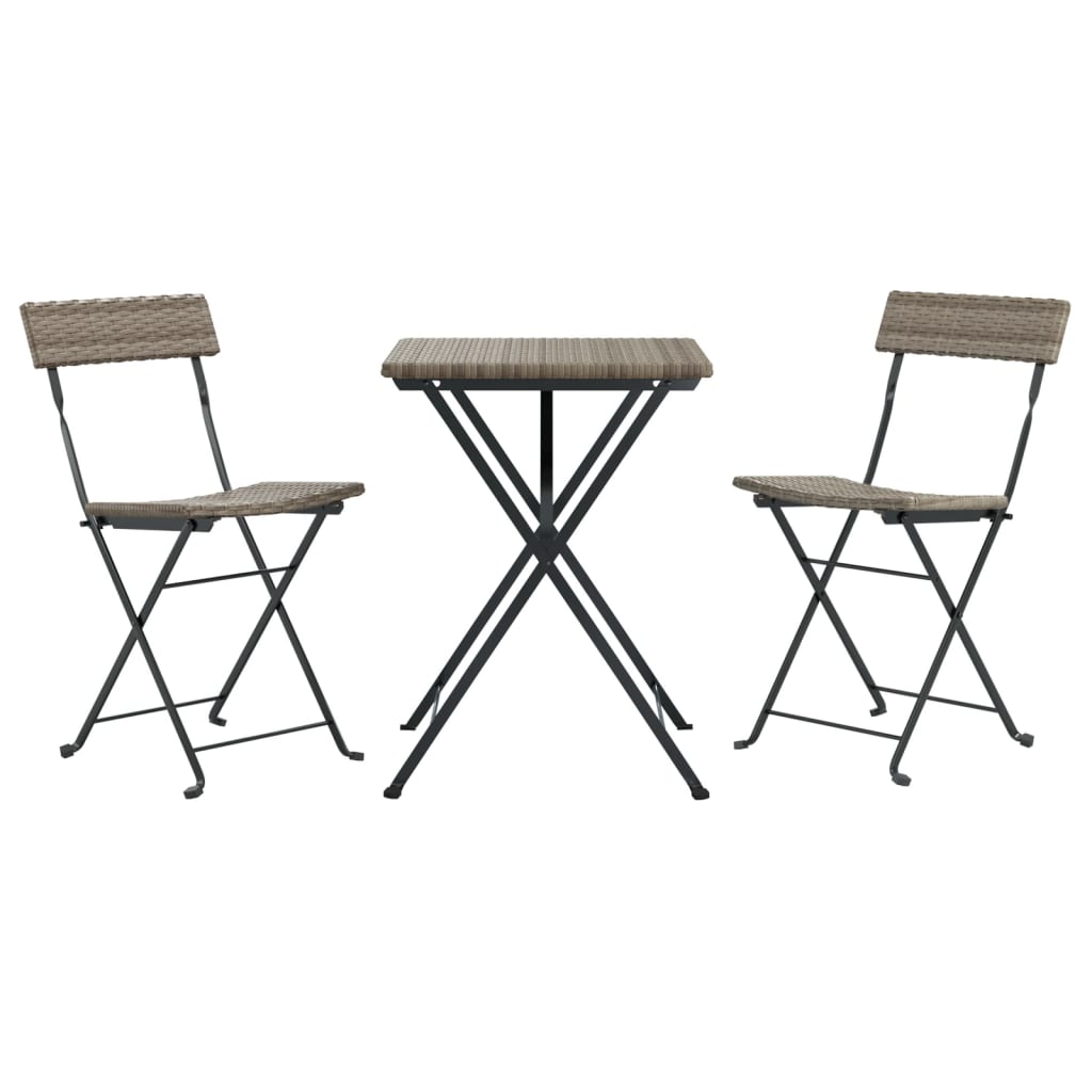 vidaXL 3 Piece Folding Bistro Set Grey Poly Rattan