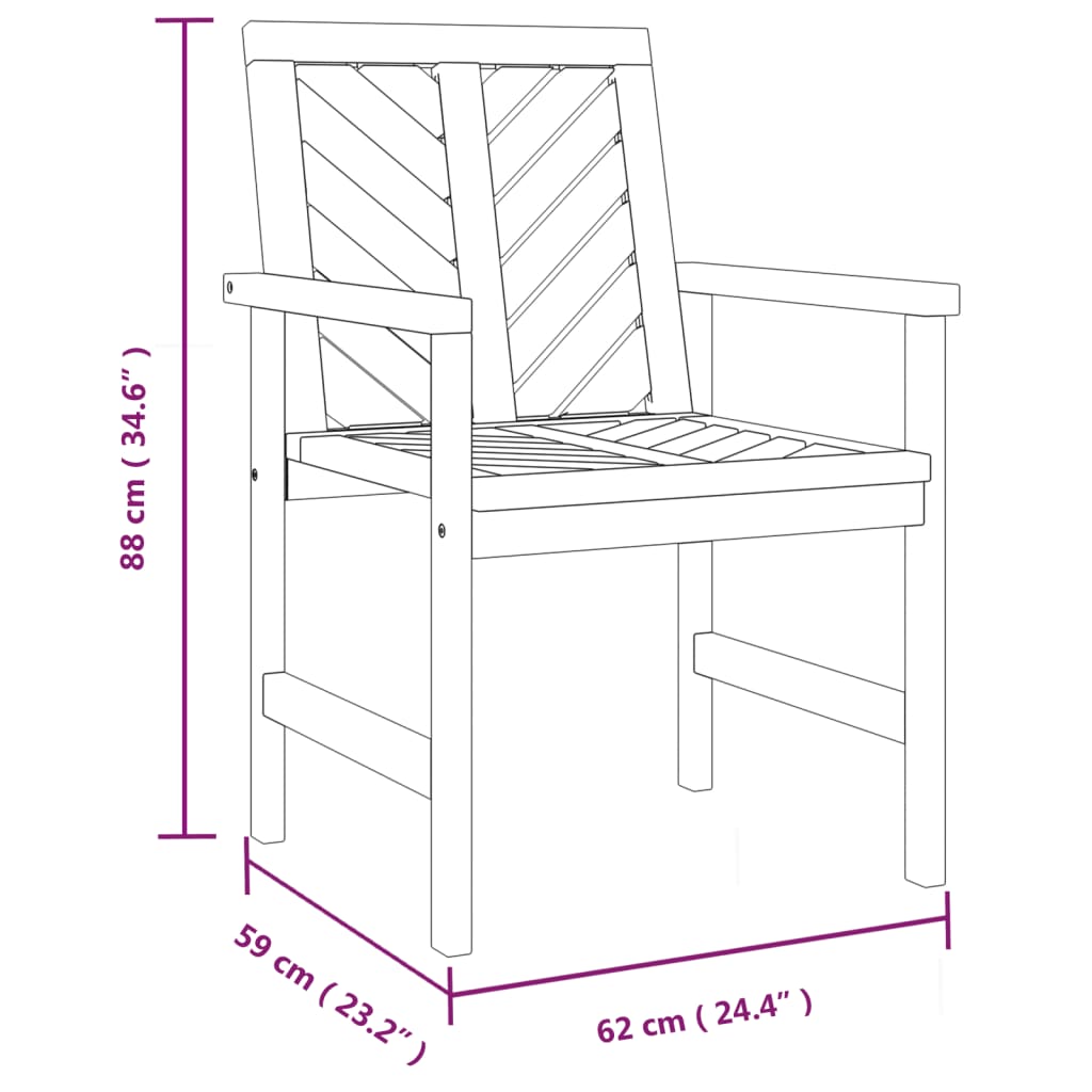 vidaXL Garden Dining Chair | Set of 2 | Natural Acacia | Solid Acacia Wood