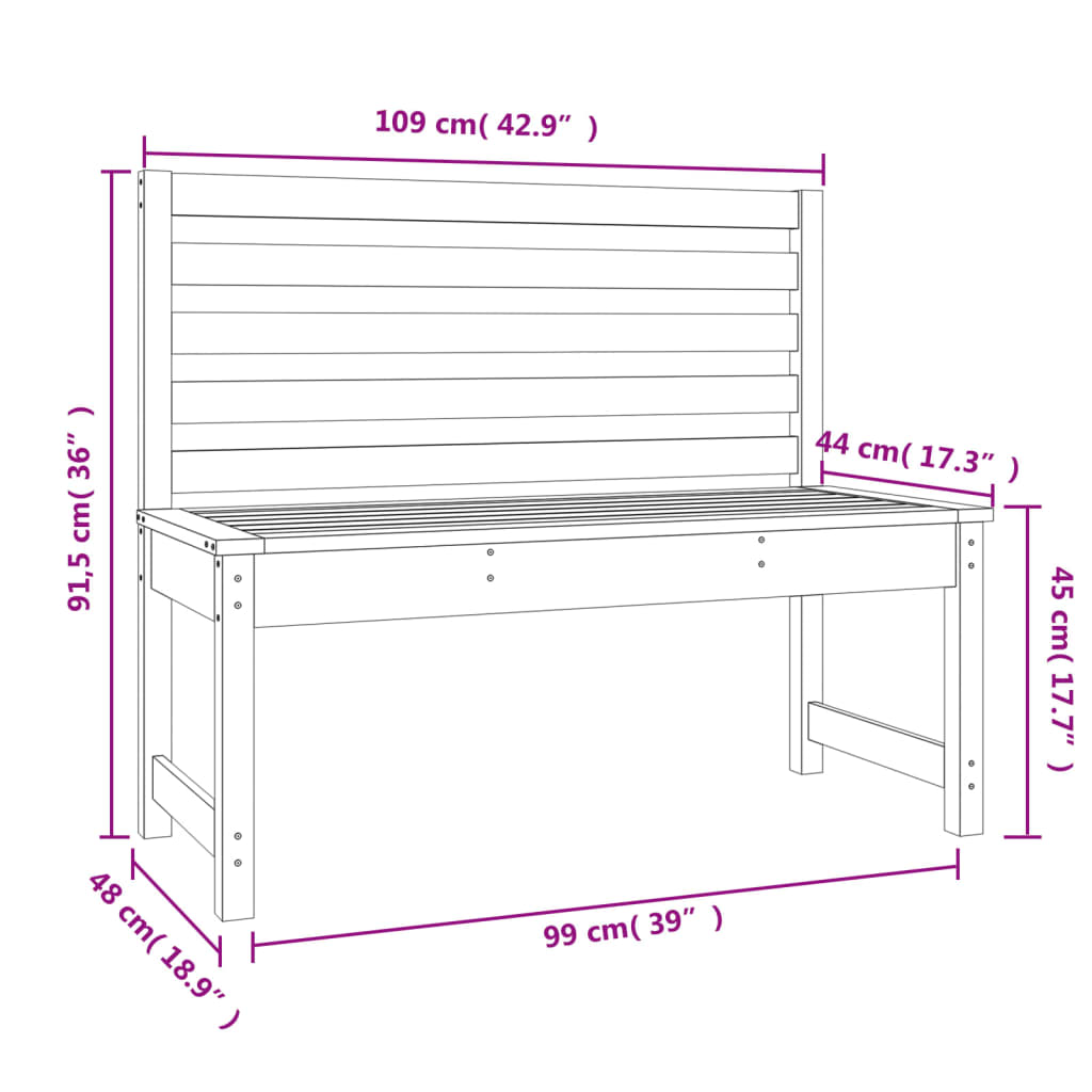 vidaXL Garden Bench 109 cm Solid Wood Pine