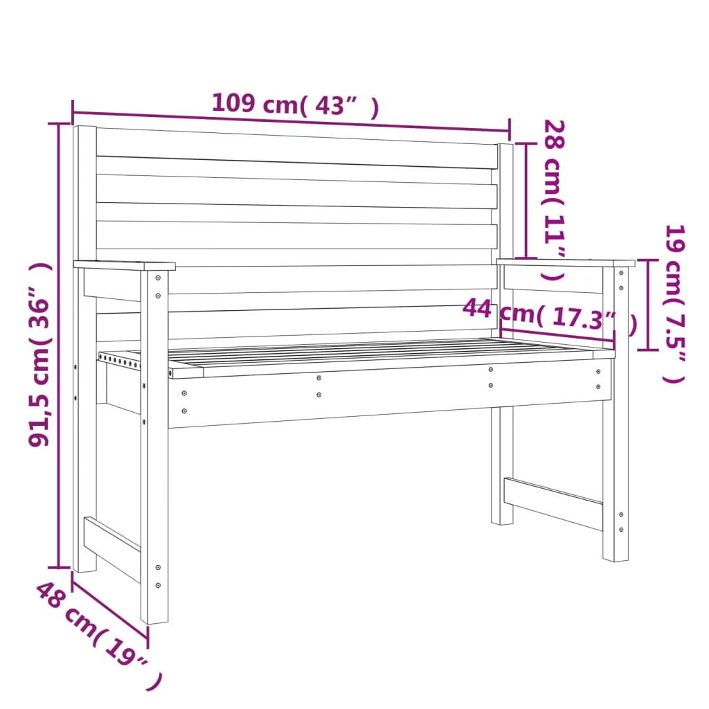 vidaXL Garden Bench 109x48x91.5 cm Solid Wood Douglas