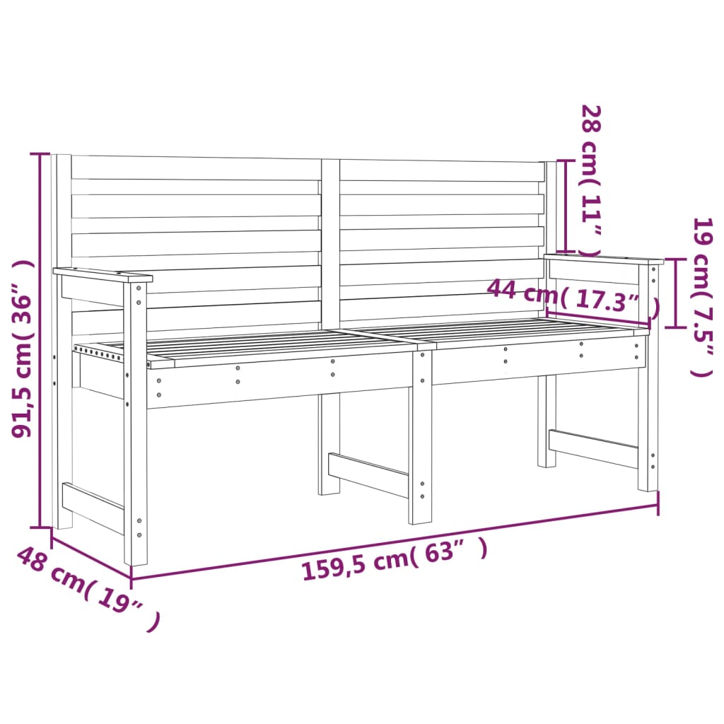 vidaXL Garden Bench 159.5x48x91.5 cm Solid Wood Pine