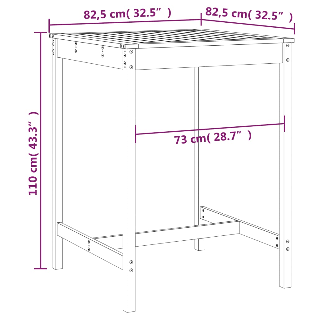 vidaXL Garden Table Grey 82.5x82.5x110 cm Solid Wood Pine