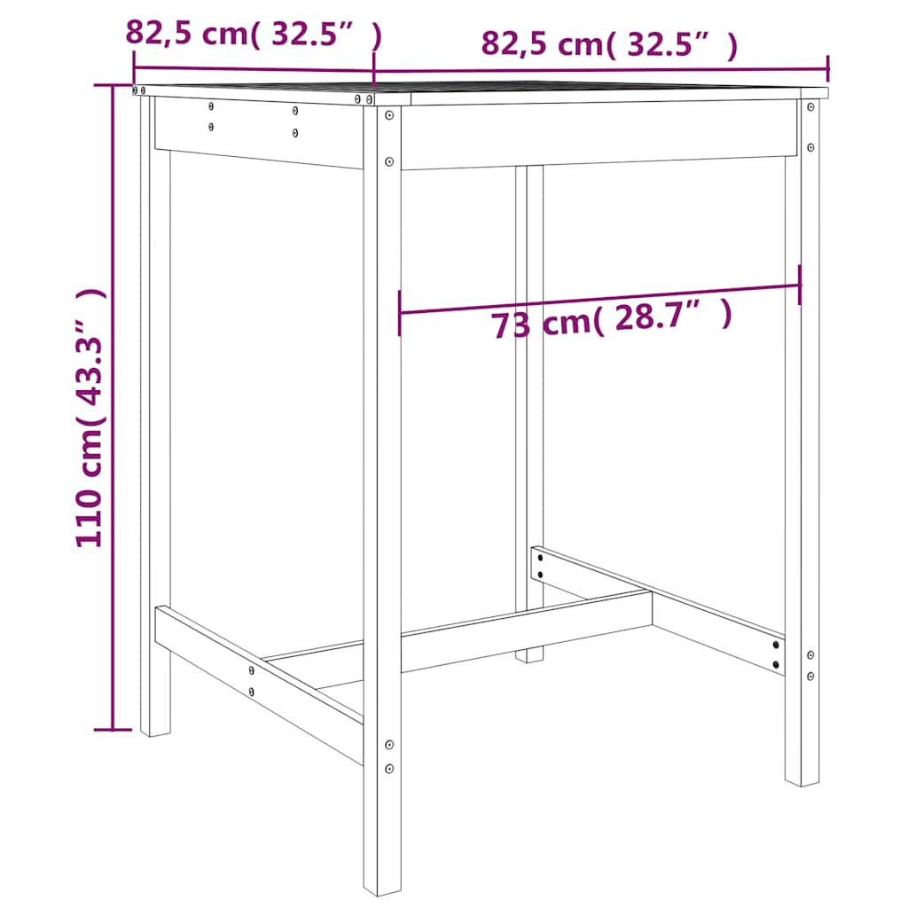 vidaXL Garden Table 82,5x82,5x110 cm Solid Wood Douglas