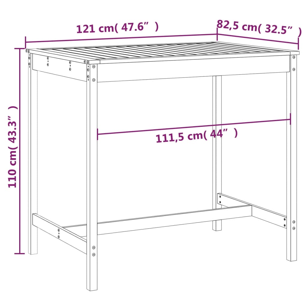 vidaXL Garden Table Grey 121x82,5x110 cm Solid Wood Pine