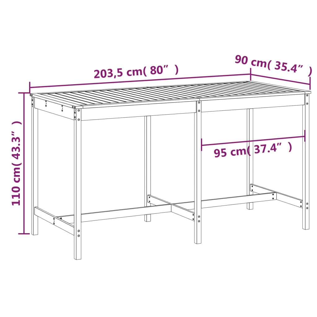 vidaXL Garden Table 203.5x90x110 cm Solid Wood Pine