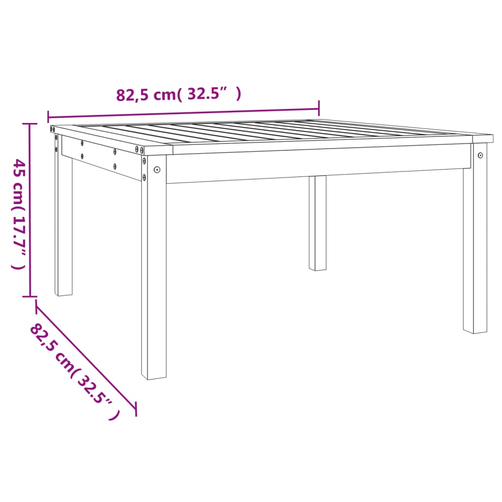 vidaXL Garden Table White 82,5x82,5x45 cm Solid Wood Pine