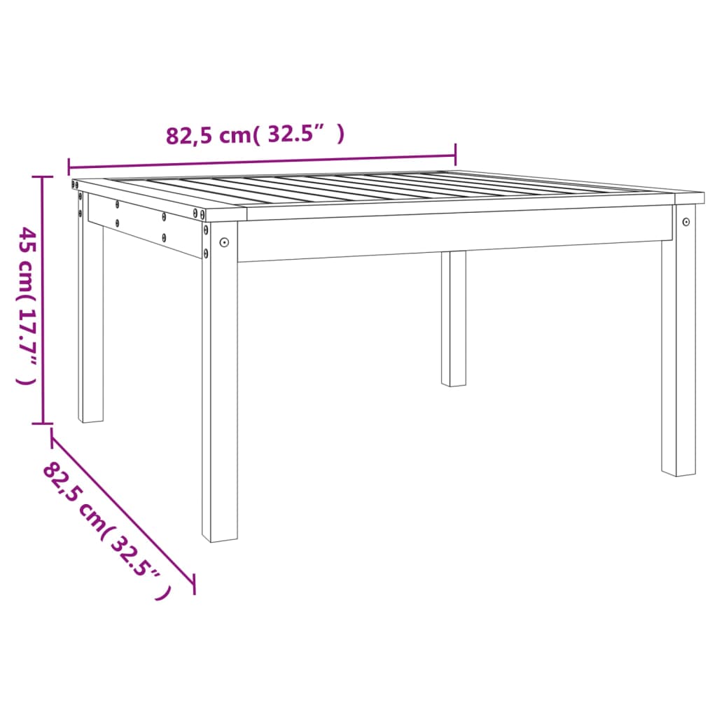 vidaXL Garden Table Honey Brown 82,5x82,5x45 cm Solid Wood Pine