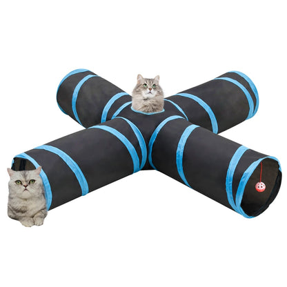 vidaXL Cat Tunnel 4-way Black and Blue 132 cm Polyester