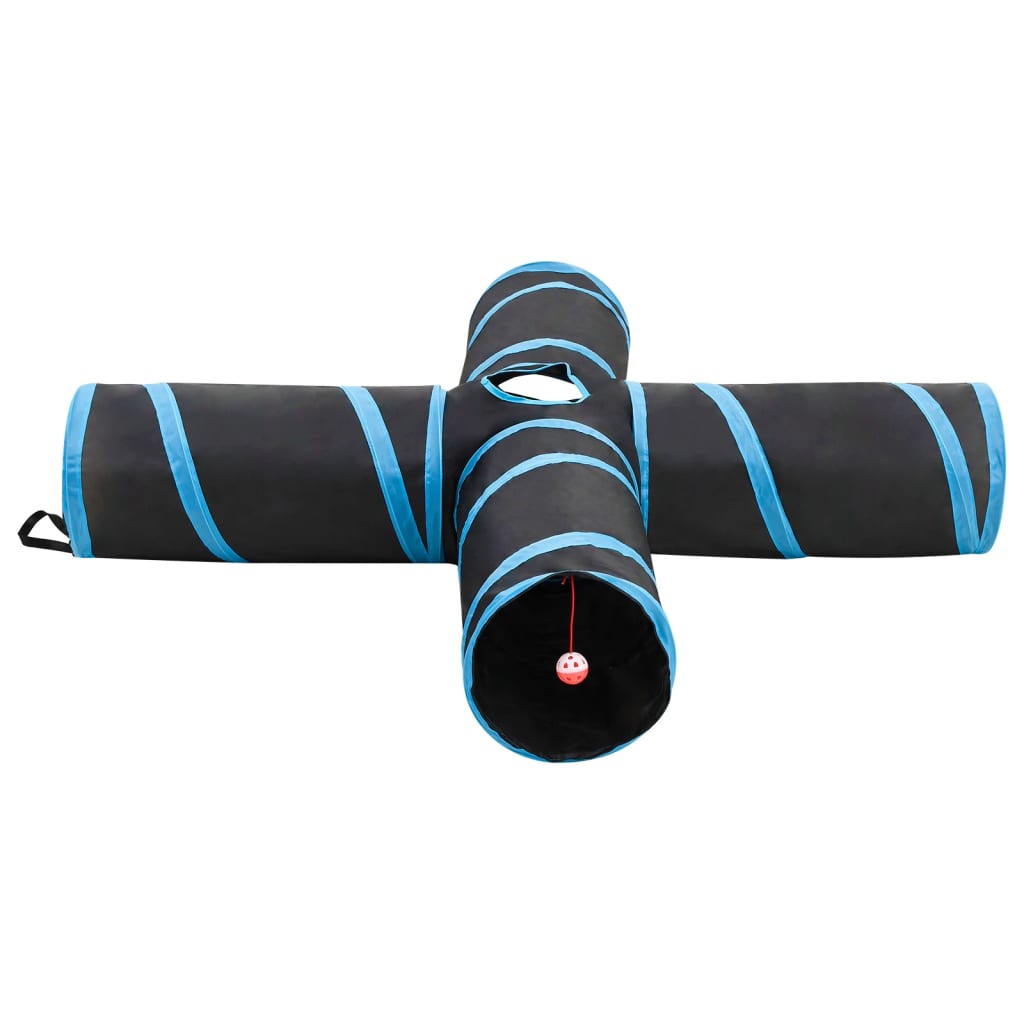 vidaXL Cat Tunnel 4-way Black and Blue 132 cm Polyester