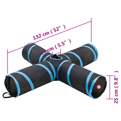vidaXL Cat Tunnel 4-way Black and Blue 132 cm Polyester