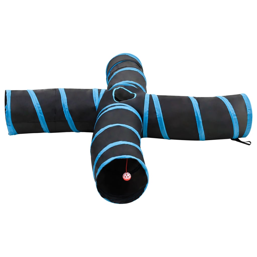 vidaXL Cat Tunnel 4-way Black and Blue 25 cm Polyester