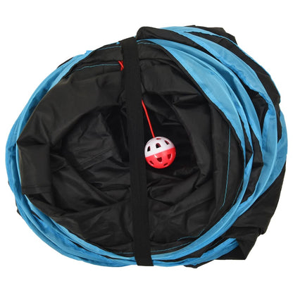 vidaXL Cat Tunnel 4-way Black and Blue 25 cm Polyester