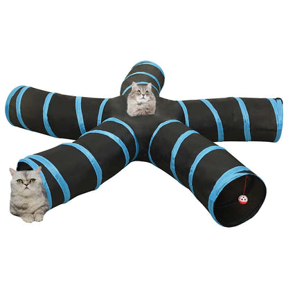 vidaXL Cat Tunnel 5-way Black and Blue 25 cm Polyester