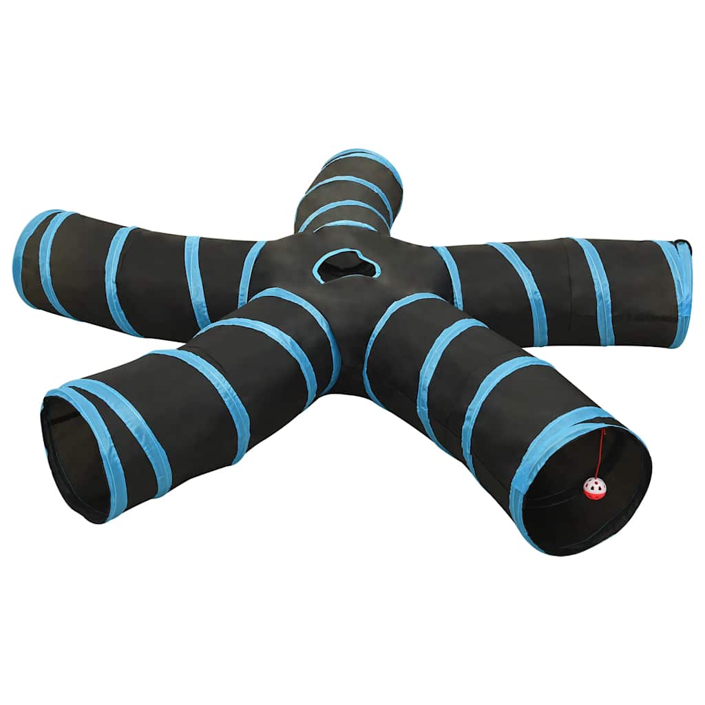 vidaXL Cat Tunnel 5-way Black and Blue 25 cm Polyester