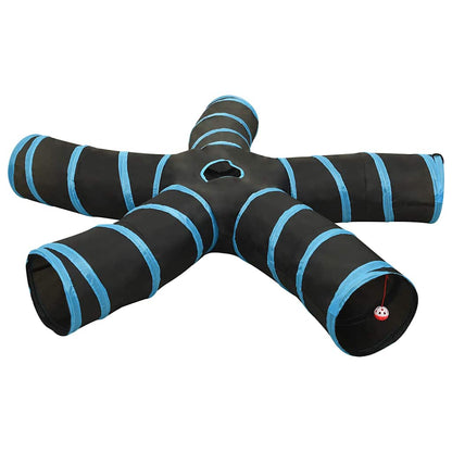 vidaXL Cat Tunnel 5-way Black and Blue 25 cm Polyester