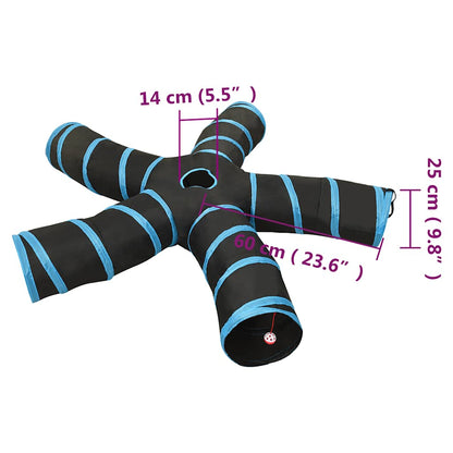 vidaXL Cat Tunnel 5-way Black and Blue 25 cm Polyester