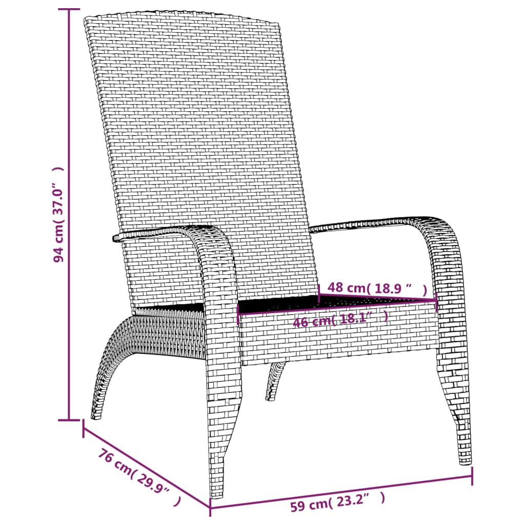 vidaXL Garden Adirondack Chair | Grey | Poly rattan, powder-coated steel