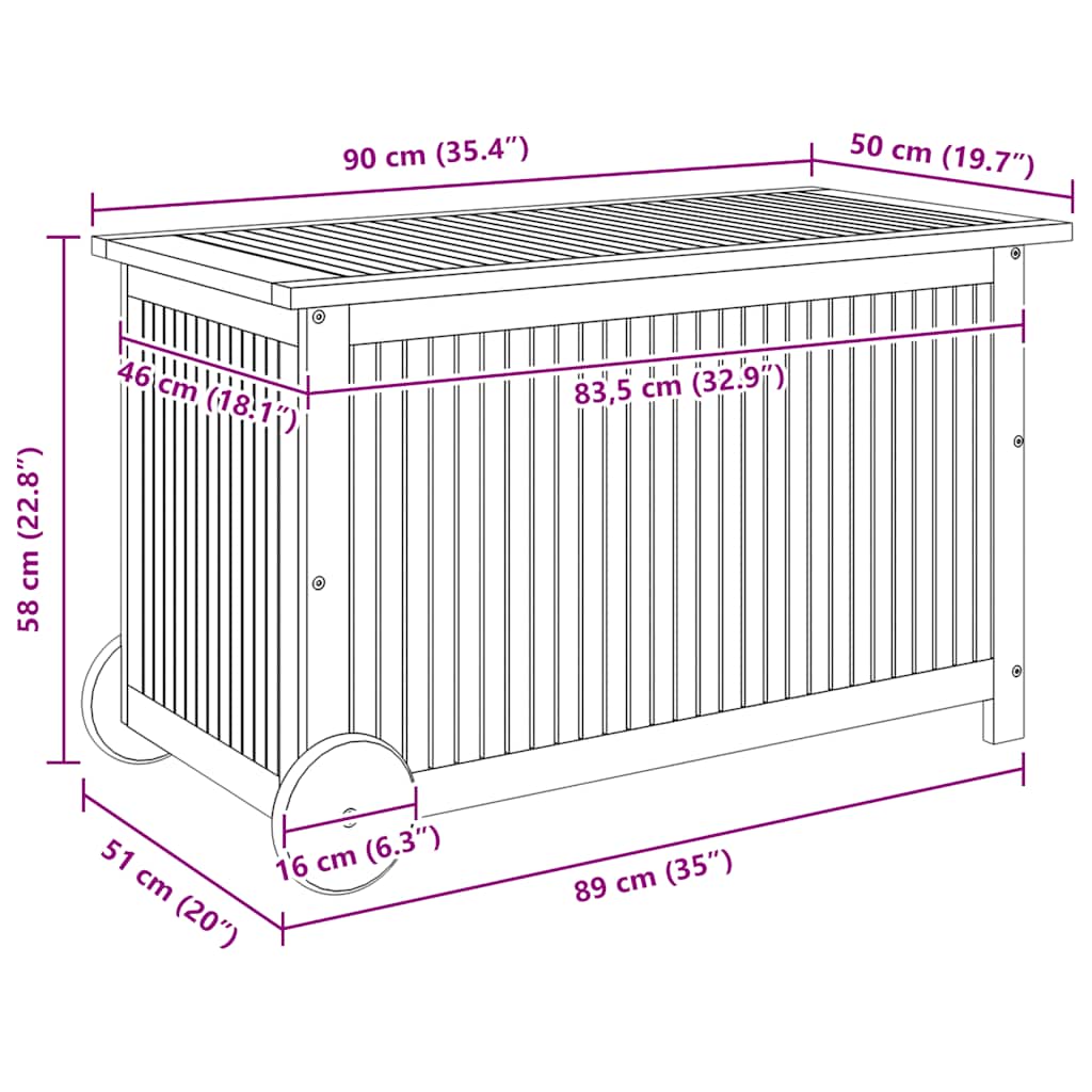 vidaXL Garden Storage Box with Wheels 90x50x58 cm Solid Wood Acacia
