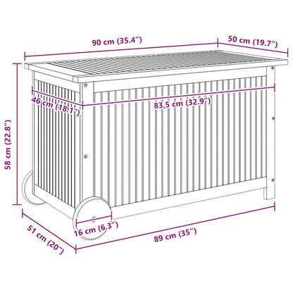 vidaXL Garden Storage Box with Wheels 90x50x58 cm Solid Wood Acacia