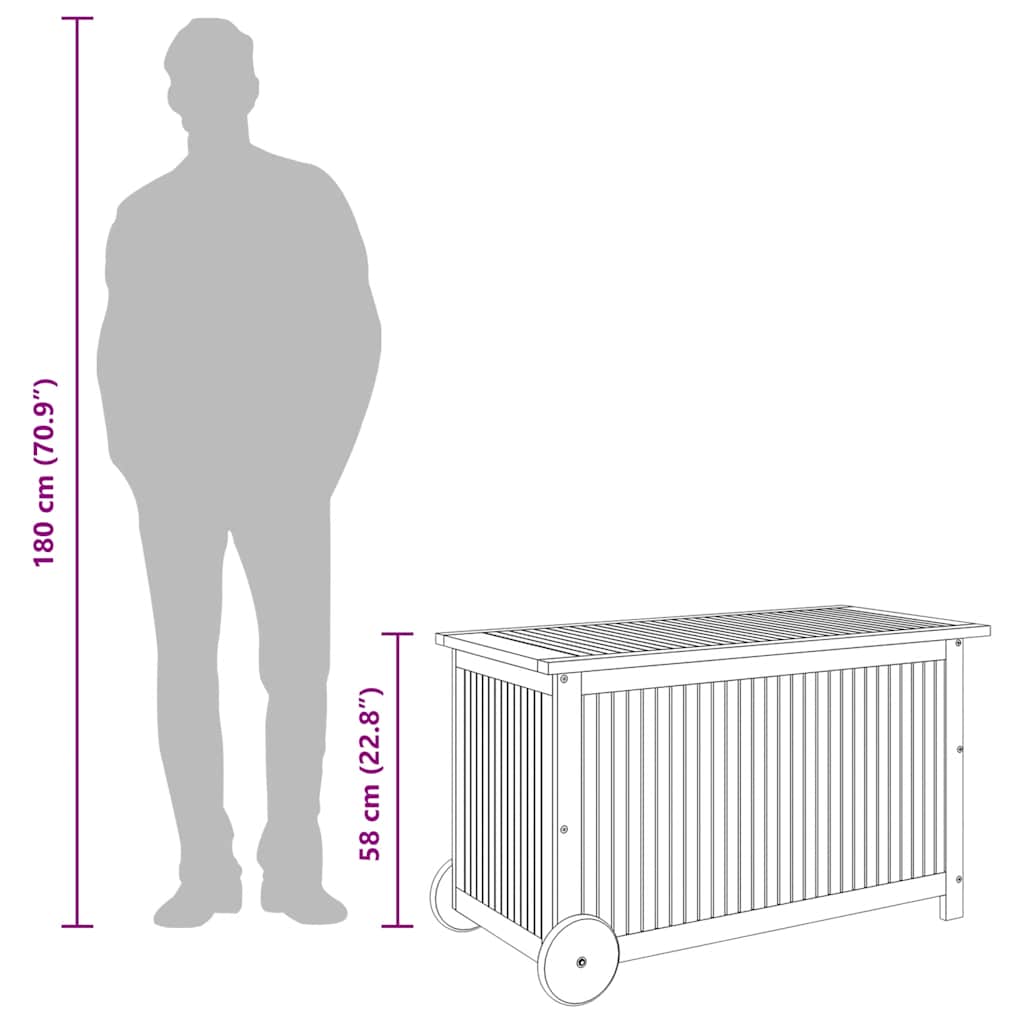 vidaXL Garden Storage Box with Wheels 90x50x58 cm Solid Wood Acacia