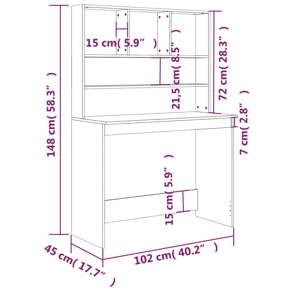 vidaXL Desk with Shelves Sonoma Oak 102x45x148 cm Engineered Wood