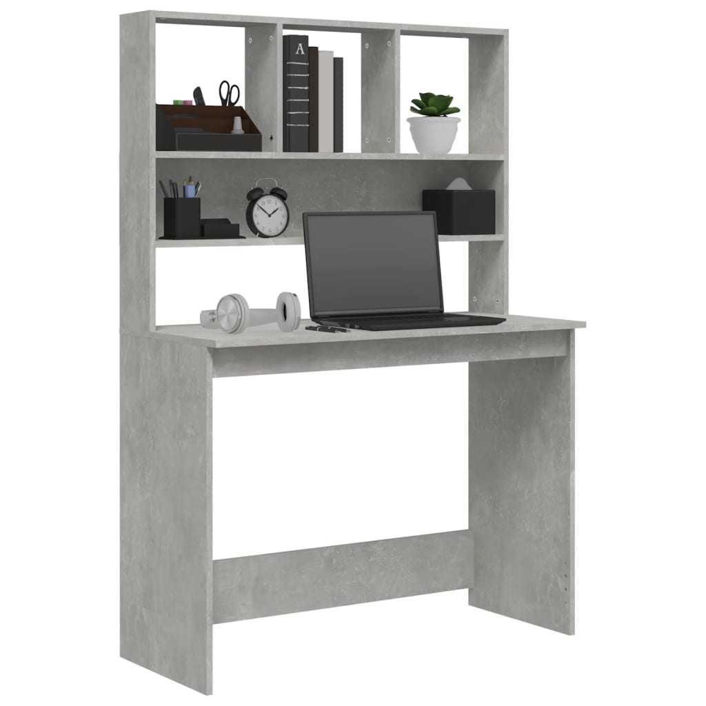 vidaXL Desk with Shelves Concrete Grey 102x45x148 cm Engineered Wood