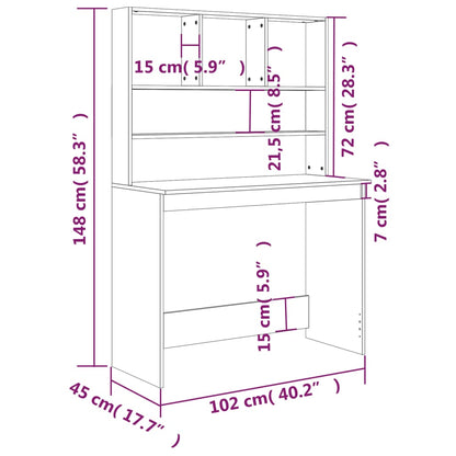 vidaXL Desk with Shelves Concrete Grey 102x45x148 cm Engineered Wood