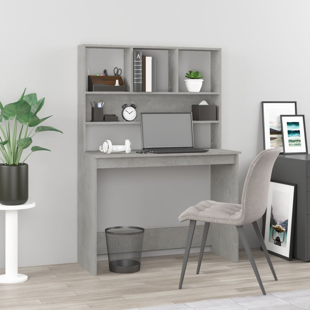 vidaXL Desk with Shelves Concrete Grey 102x45x148 cm Engineered Wood