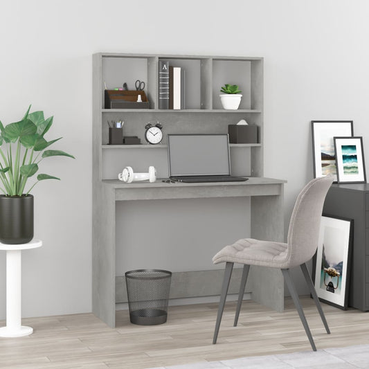 vidaXL Desk with Shelves Concrete Grey 102x45x148 cm Engineered Wood