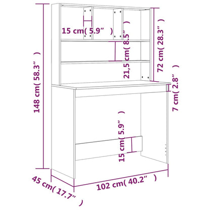 vidaXL Desk with Shelves Smoked Oak 102x45x148 cm Engineered Wood