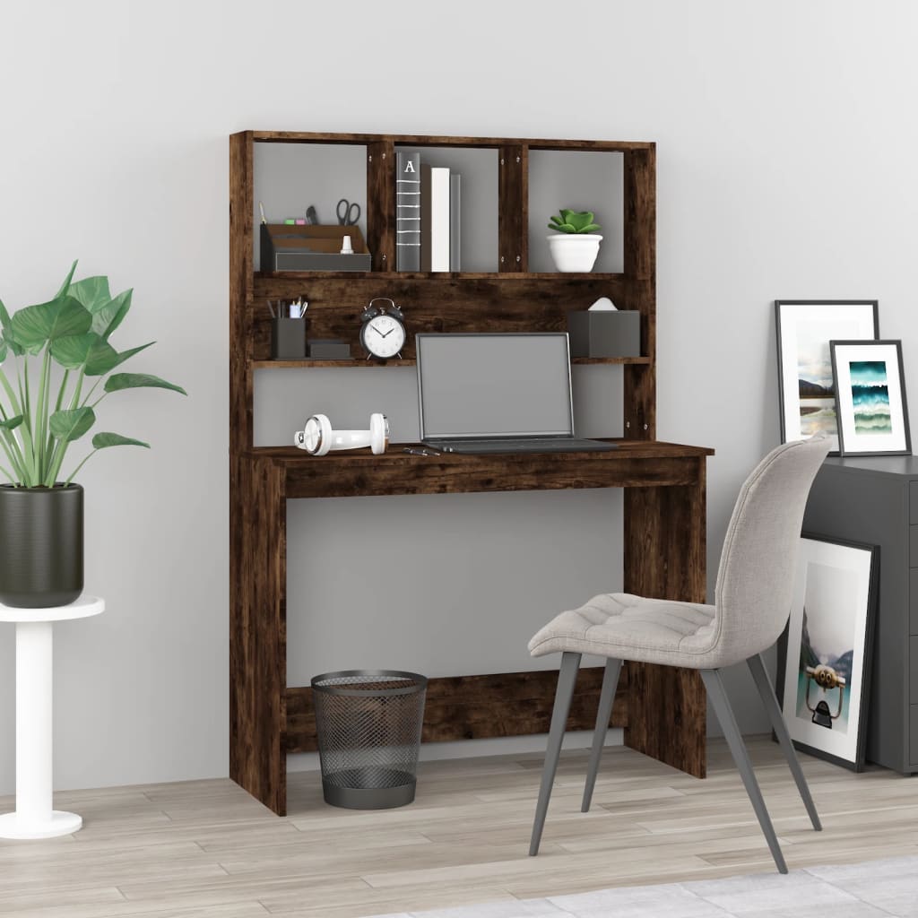 vidaXL Desk with Shelves Smoked Oak 102x45x148 cm Engineered Wood
