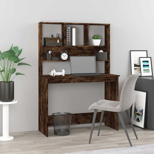 vidaXL Desk with Shelves Smoked Oak 102x45x148 cm Engineered Wood