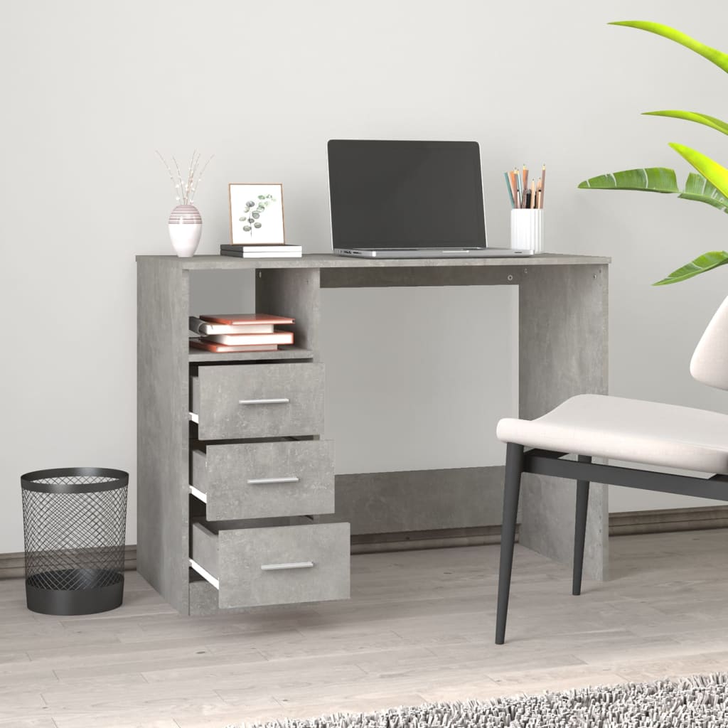 vidaXL Desk with Drawers Concrete Grey 102x50x76 cm Engineered Wood