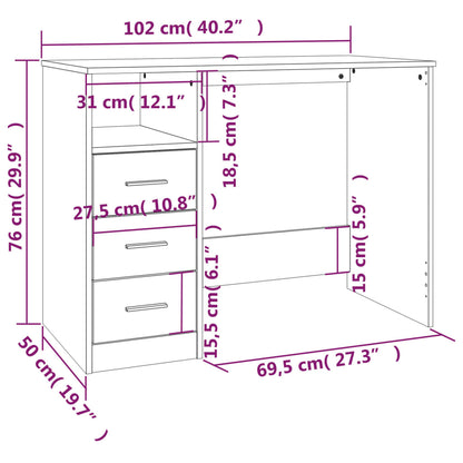 vidaXL Desk with Drawers Smoked Oak 102x50x76 cm Engineered Wood