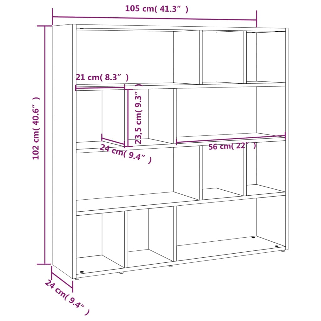 vidaXL Book Cabinet/Room Divider Brown Oak 105x24x102 cm
