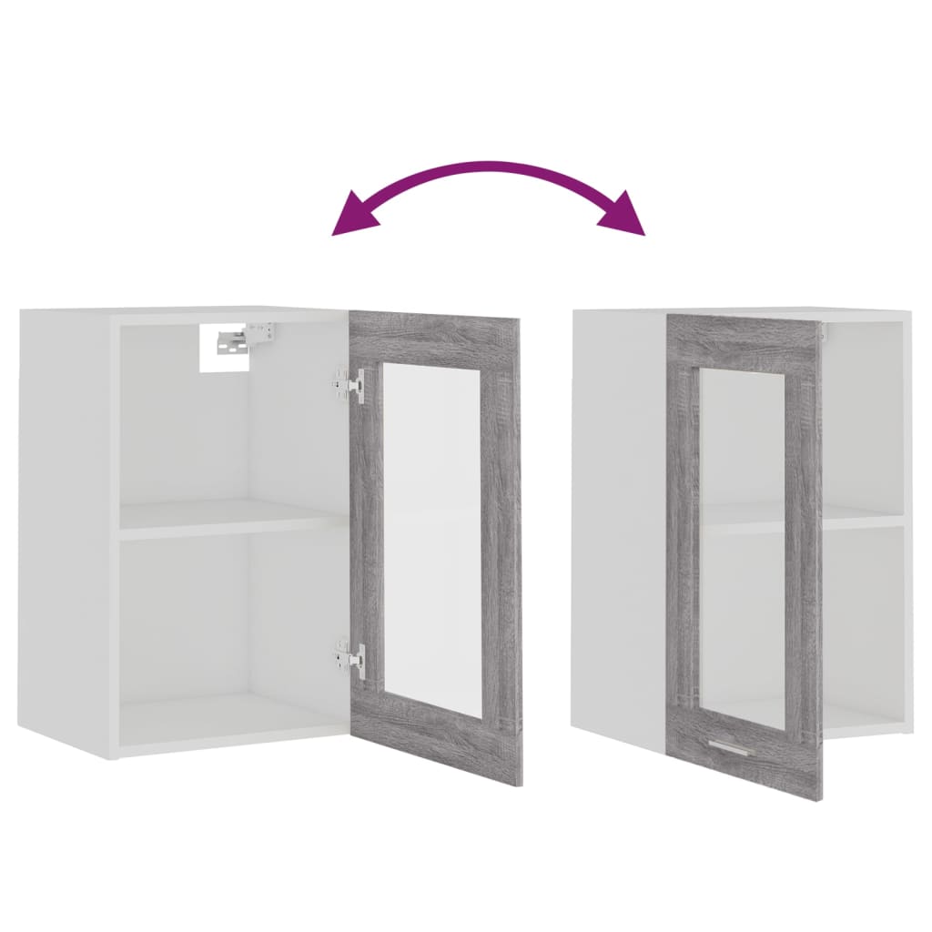 vidaXL Hanging Glass Cabinet "Lyon" Grey Sonoma 40x31x60 cm Engineered Wood