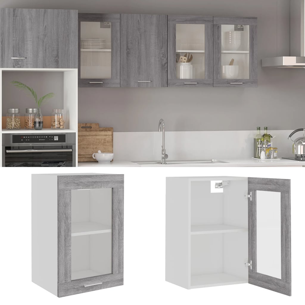 vidaXL Hanging Glass Cabinet "Lyon" Grey Sonoma 40x31x60 cm Engineered Wood